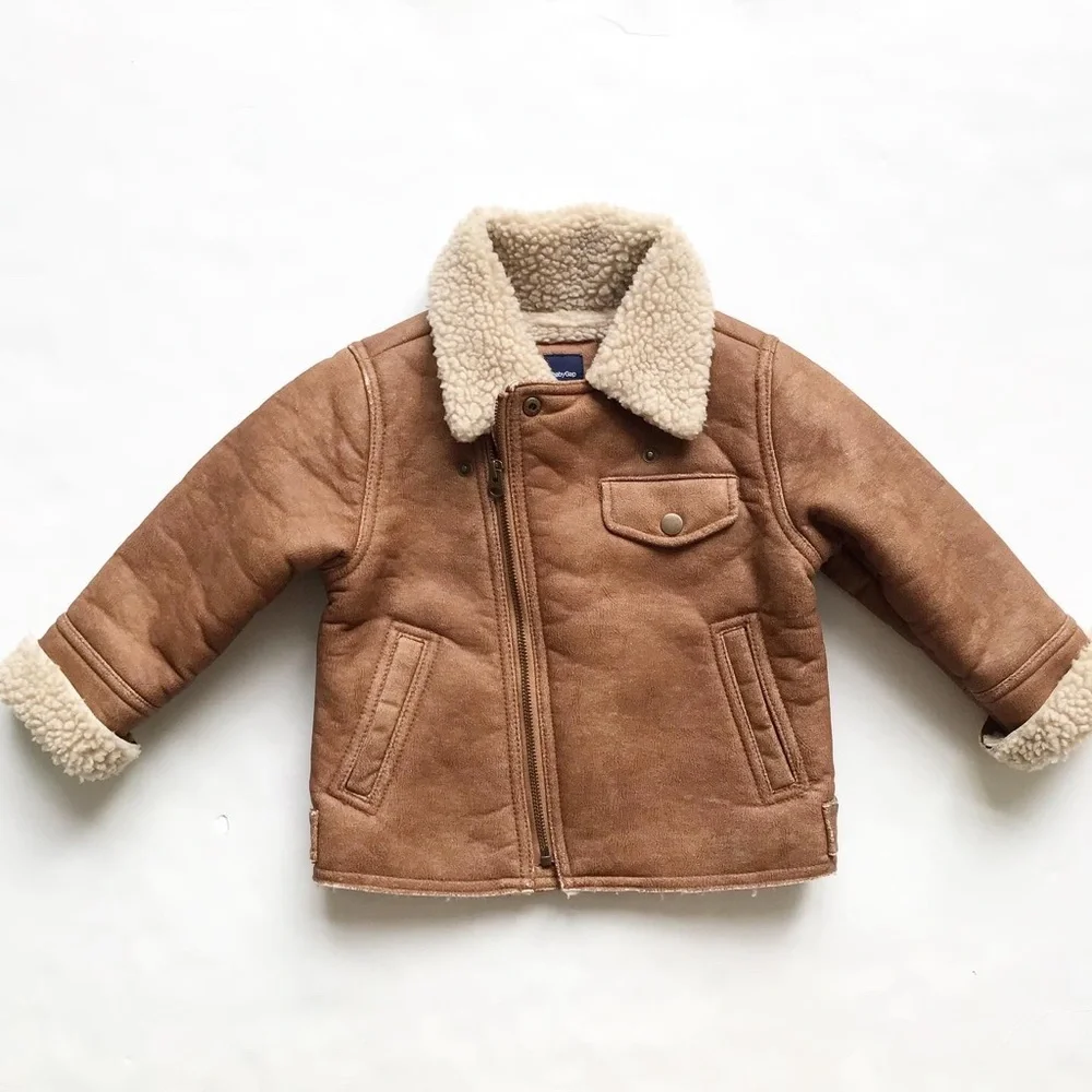 BABygap brown shearling motto style jacket EUC 2T